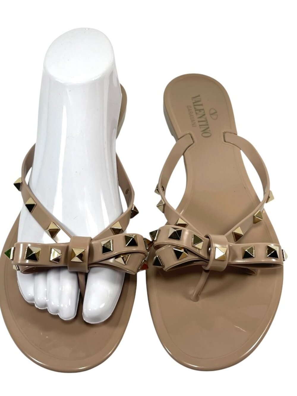 VALANTINO GARAVANI ROCKSTUD Nude PVC Jelly Bow Flip Flop Sandals 41 11